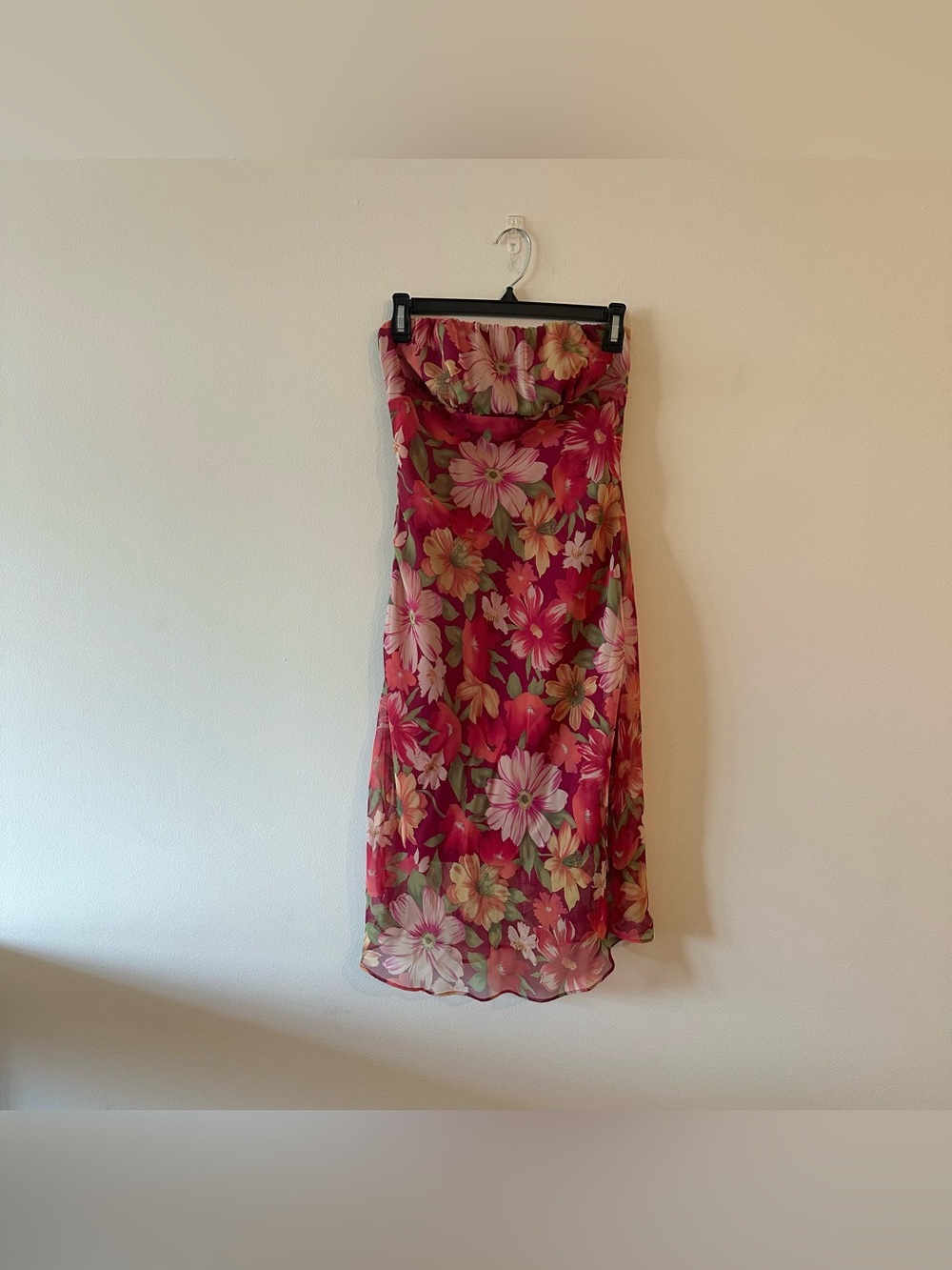 Vintage Y2K Zinc Red Hawaiian Floral Strapless Tie Dress Vacation Resort USA S